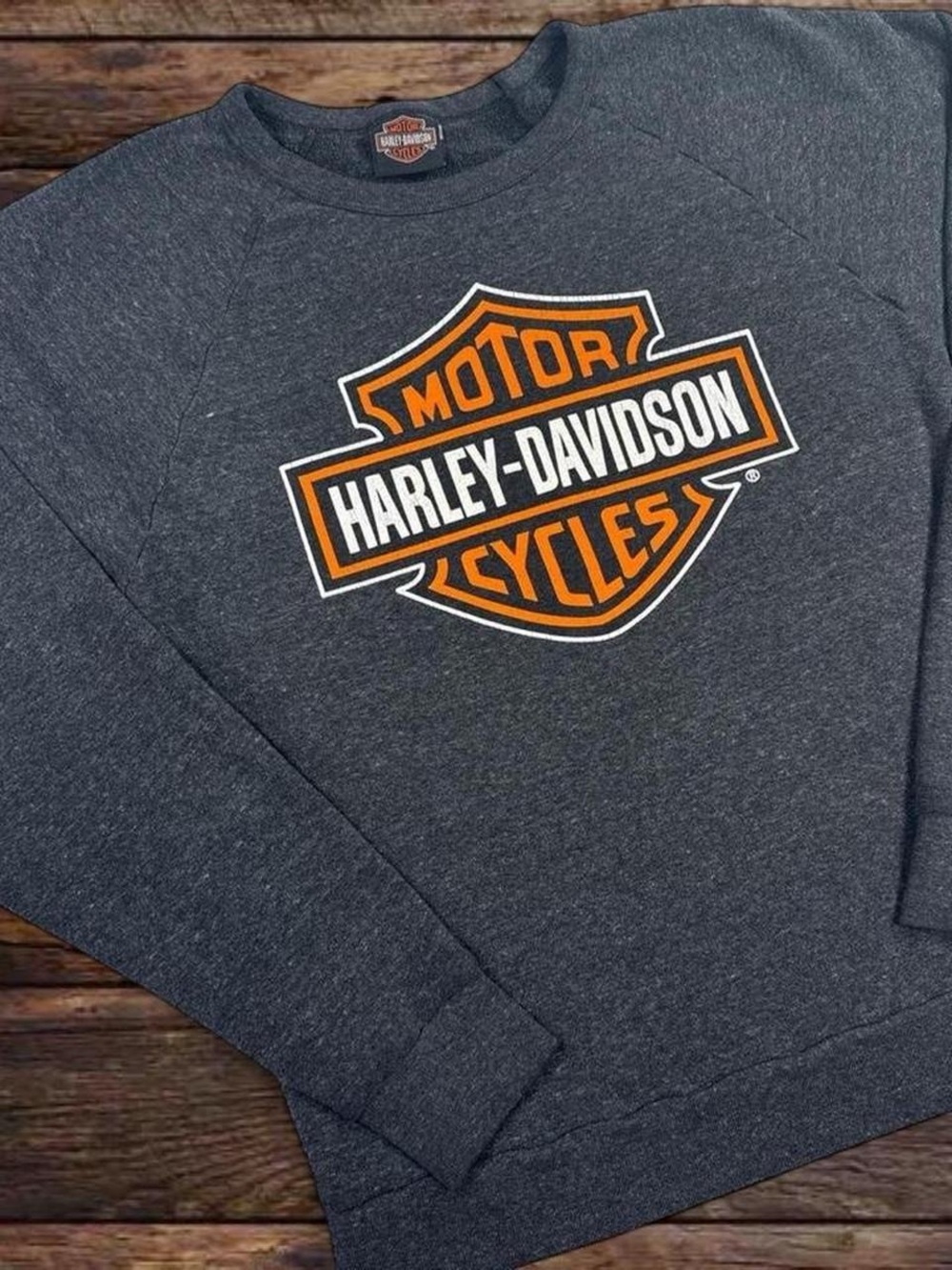 Harley-Davidson Charcoal Crewneck Sweatshirt with Orange & White Shield - Picture 3 of 7